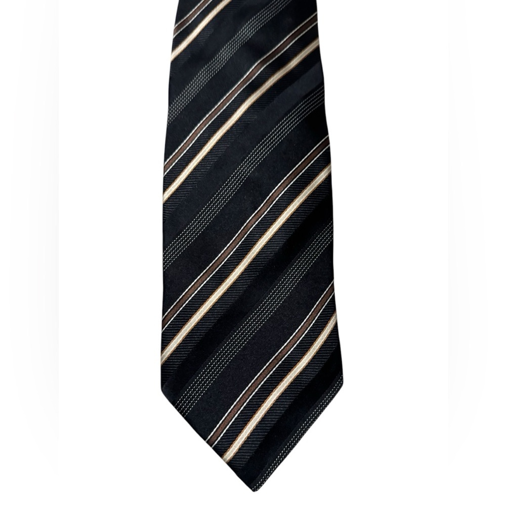 BOSS HUGO BOSS Black Striped Silk Tie Made In Italy 59"/3" - Picture 3 of 9